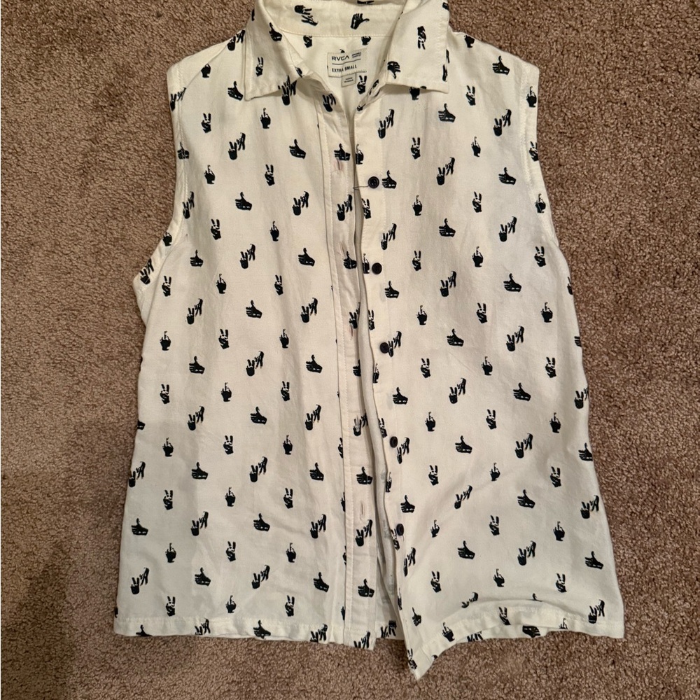 RVCA White and Black Patterned Tank Top